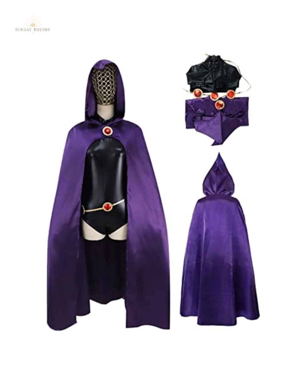 Raven Cosplay Costume Jumpsuit with Belt & Purple Cloak Halloween Uniform
